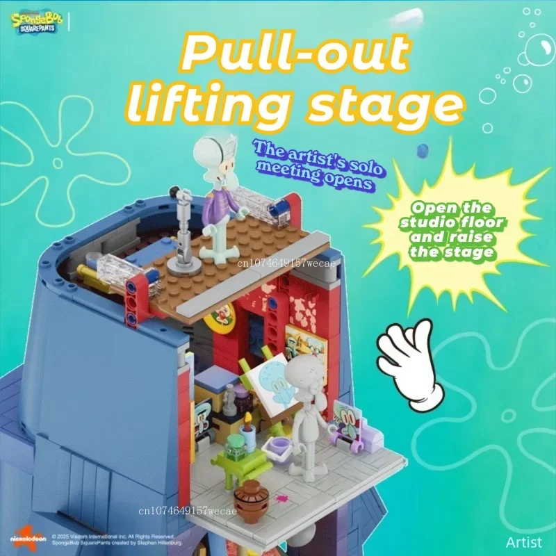 SpongeBob Series Building Blocks 1655PCS Squidward Stone House รุ่น Light Creative DIY ของเล่นวันหยุดของขวัญสําหรับเด็กผู้ใหญ่