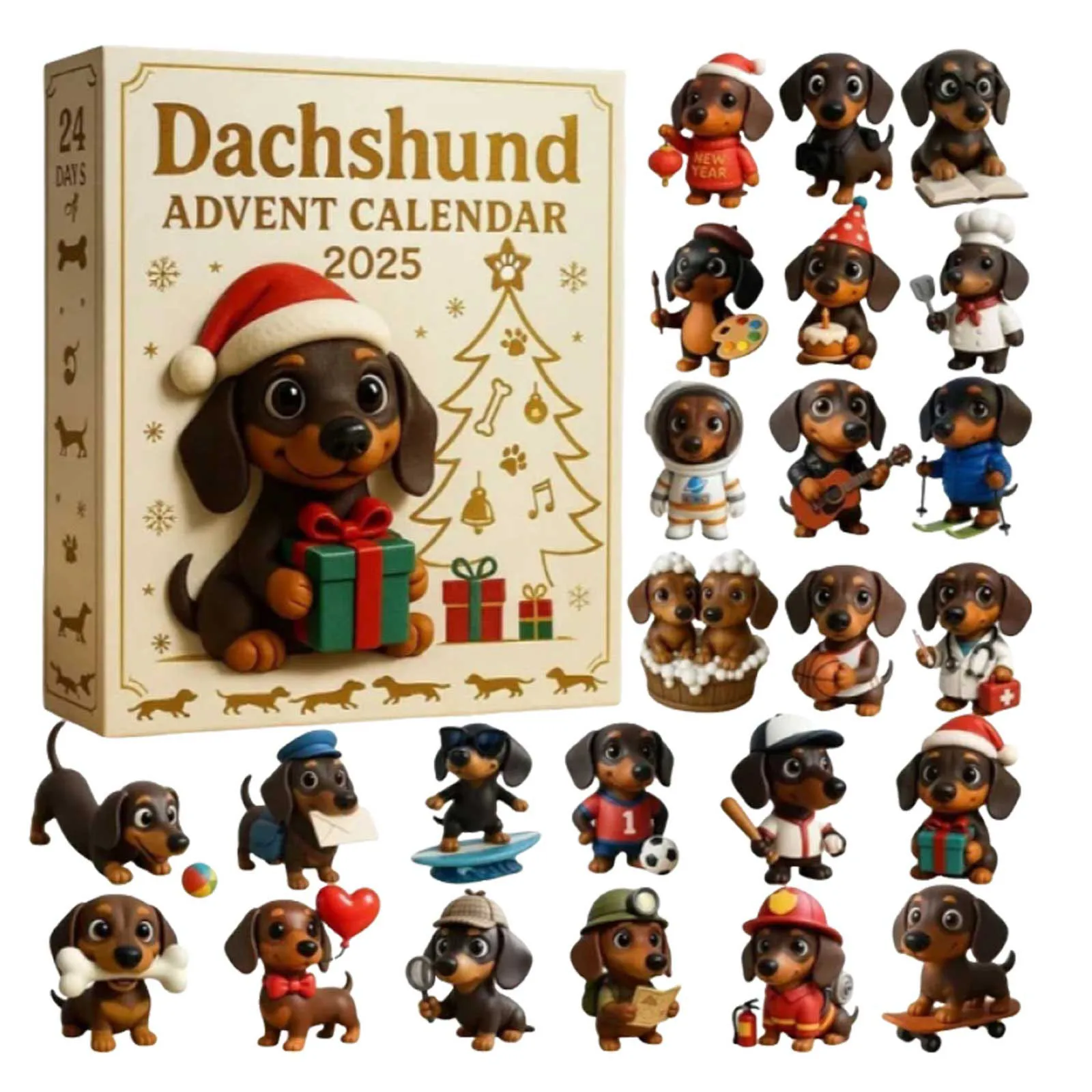 Kalendarz Adwentowy z Timerem Kontroli Deszczu 2025, 24-dniowy Kalendarz Adwentowy z Odliczaniem, z 24 Uroczyymi Zegarkami Piaskowymi dla Miłośników Psów na Boże Narodzenie, 3 Minuty