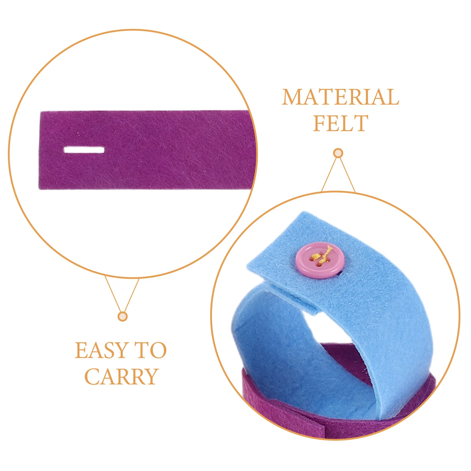 40Pcs Felt Wristbands Solid Color Adjustable Button Closure Party Favor Bracelets School Sports Classroom Activity Blank Felt