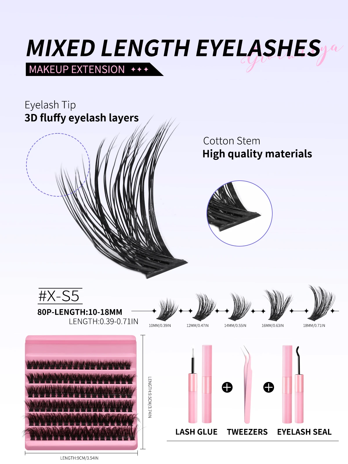 Lasvirey DIY 클러스터 속눈썹 키트 푹신한 속눈썹 연장 세트 자연스러운 볼륨 인조 밍크 속눈썹 혼합 트레이 개별 속눈썹 메이크업