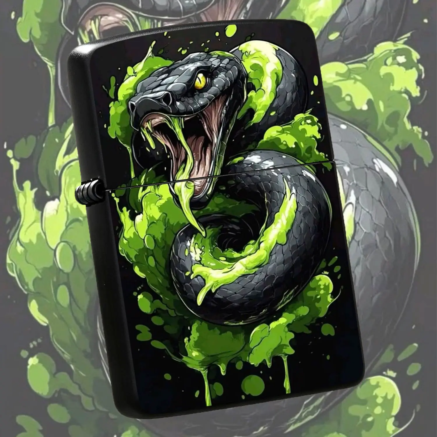 Creative Venomous Snake Graffiti Style Lighter, Dark Neon Green Python Visual Art Design, Portable Ignition Device Suitable For Daily Outdoor Camping Travel Multiple Scenarios, Trendy Unique Decorative Practical Gift For Personal Use And Gi