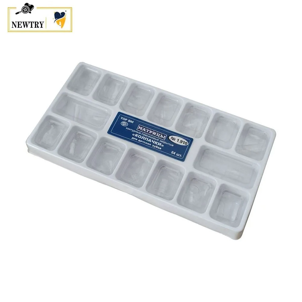 64Pcs/box Dental Transparent Crown No.1.910 No.1.911 Adult Preformed Crown 1.912 Kids Temporary Deciduous Teeth Jaw Restoration