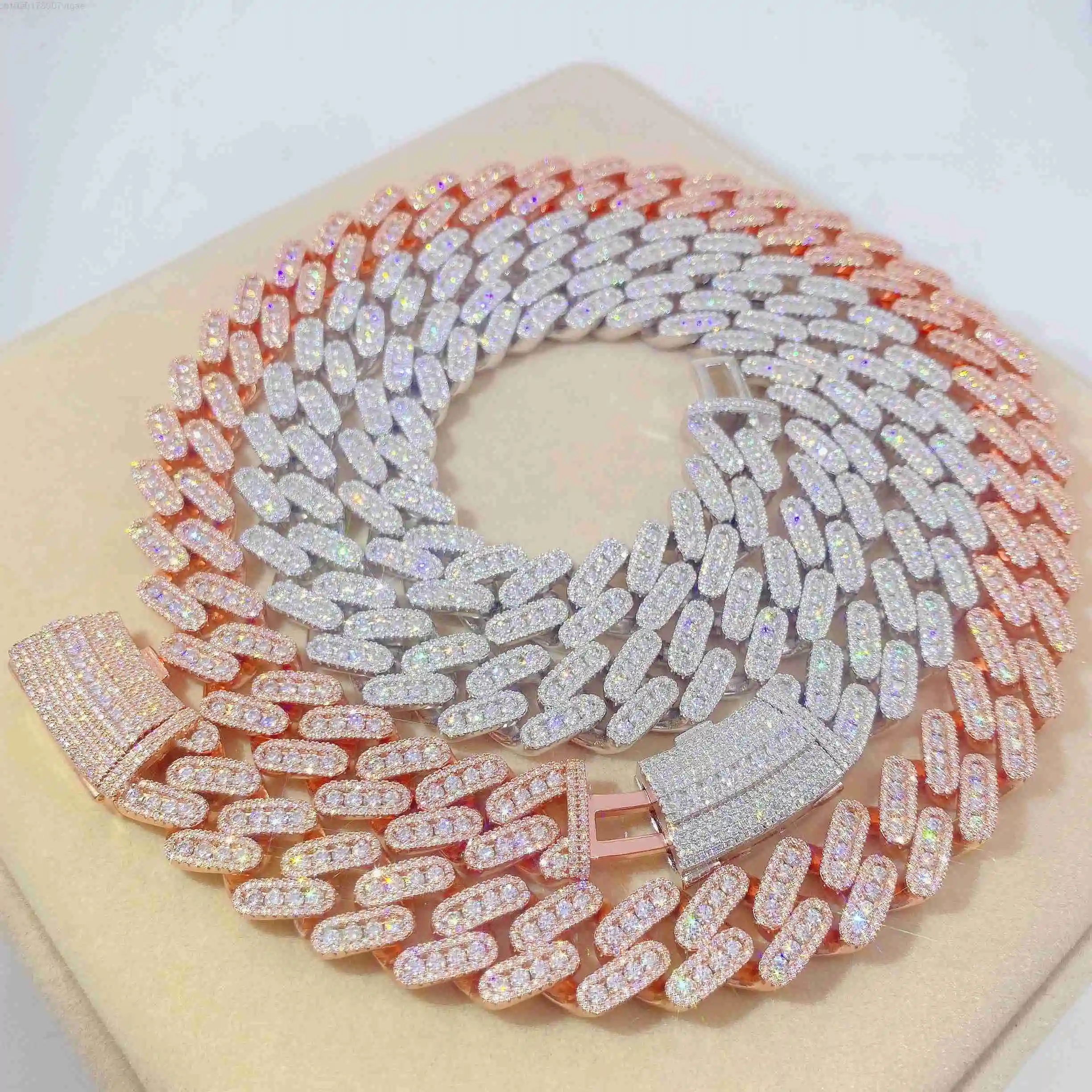 

Hip Hop Iced Out Vvs Moissanite Diamond Cuban Miami Link Chain Jewelry Sterling Silver 925 15mm Cuban Link Chain