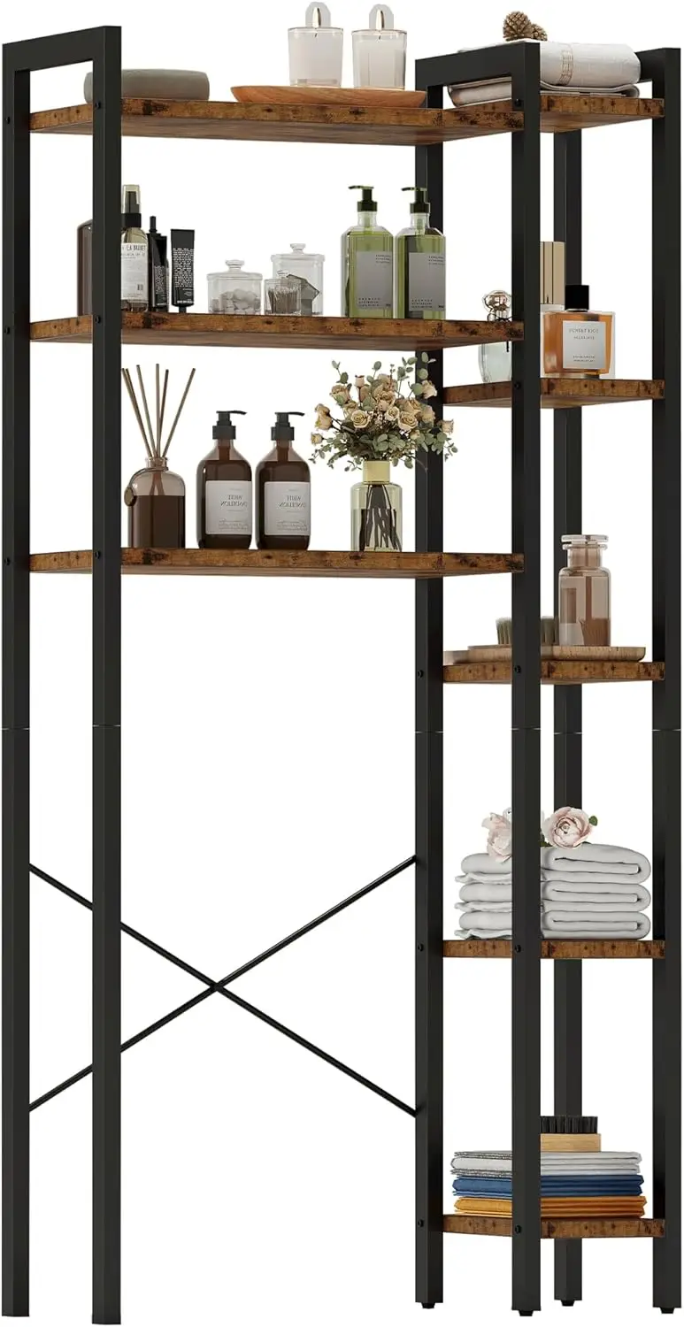 

Стеллаж над унитазом с 8-ярусными полками, отдельно стоящий органайзер для ванной комнаты, экономящий пространство, винтажный коричневый цвет