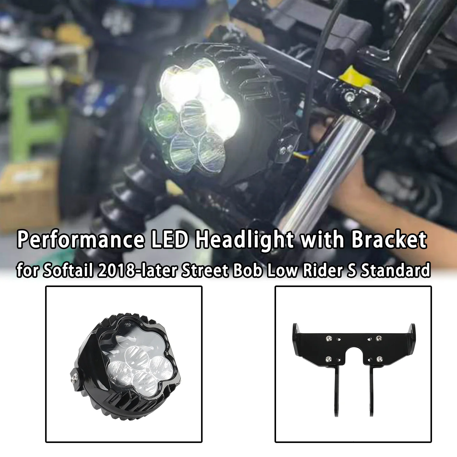 

Motorcycle Performance LED Headlight with Bracket Plug&Paly Lamp for Softail 2018 up Street Bob Low Rider S Standard Softail