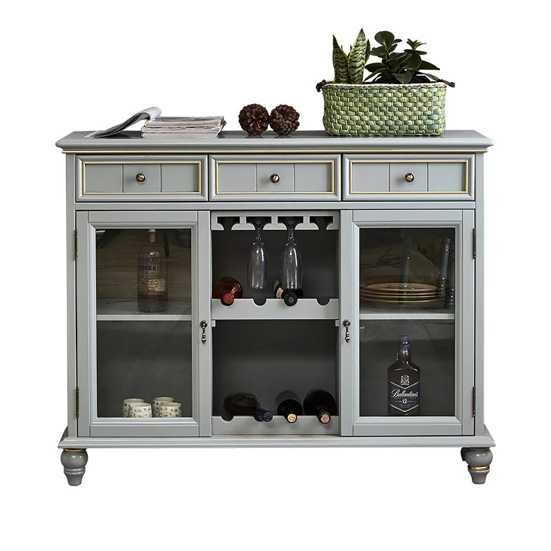 

Solid wood premium gray and blue wine cabinet, integrated locker, modern light luxury cabinet, living room cabinet combination