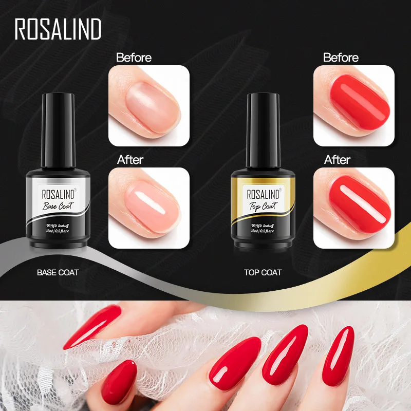 ROSALIND 15Ml Top Coat Gel UV กึ่งถาวรโคมไฟ LED Soak Off เล็บยาวนานการตกแต่งศิลปะเล็บภาษาโปลิชคำ Top Coat