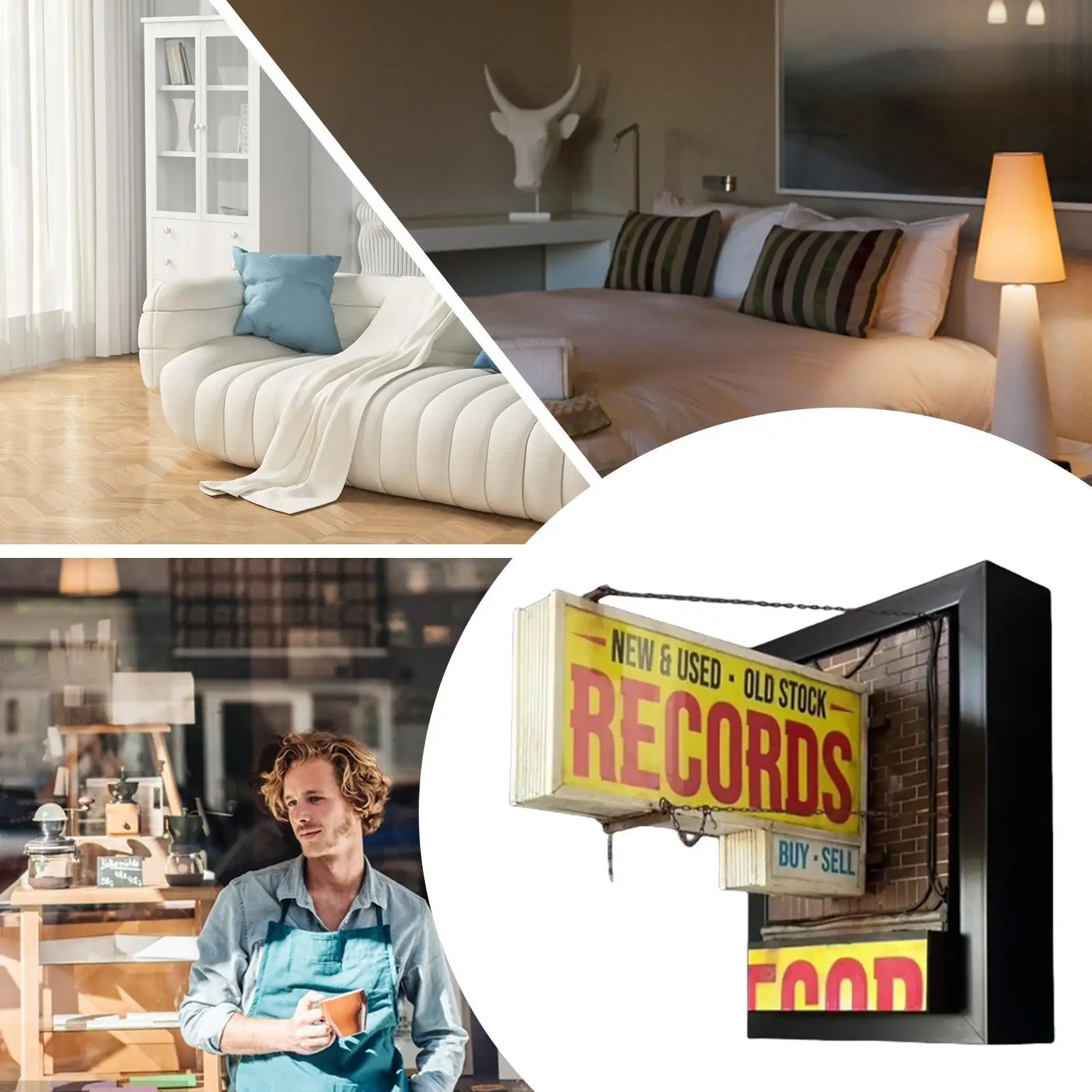 خمر سجل مخزن الجدار ضوء جدار ديكور العتيقة متجر Lightbox رائعة أنيقة تسجيل لاعب الإضاءة لغرفة النوم #5