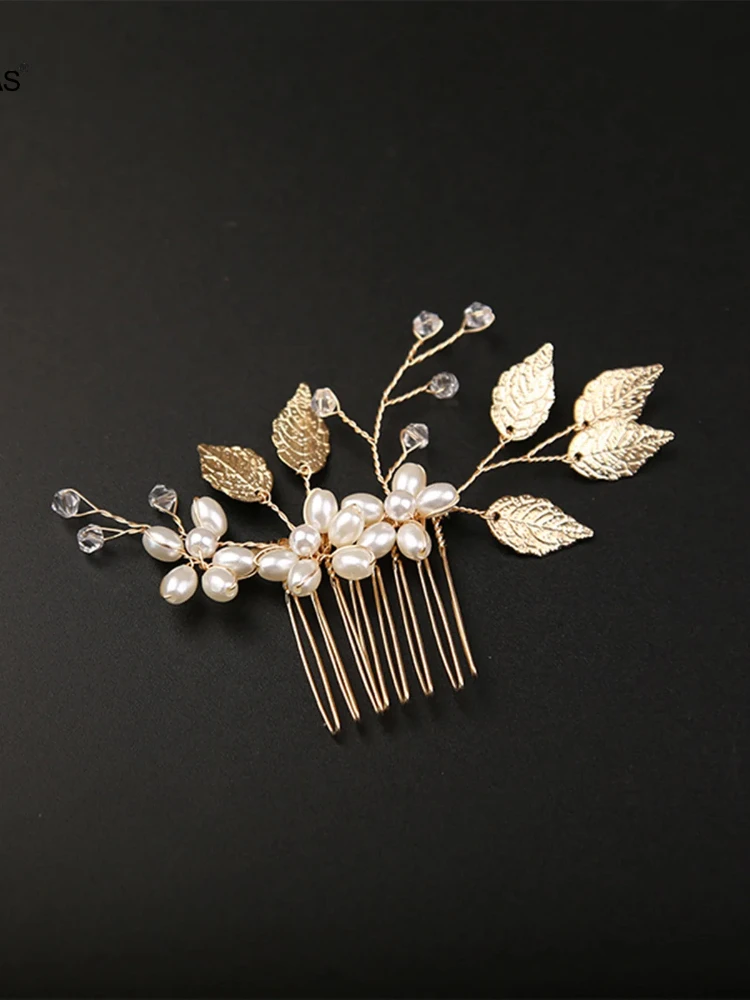 Fiore di perle tornante pettine laterale foglia d\'oro a forma di lega diademi matrimonio sposa inserto fermagli per capelli gioielli per capelli