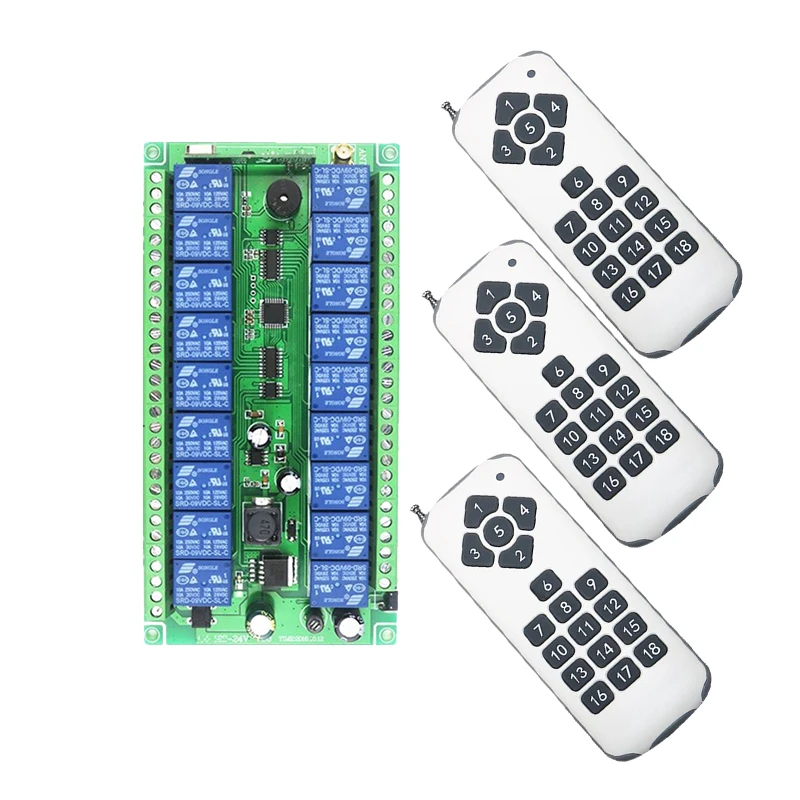 Inteligentny dom DC12V 24V 18 CH 18CH pilot bezprzewodowy RF System przełączania światła silnika nadajnik + odbiornik/lampa/drzwi garażowe