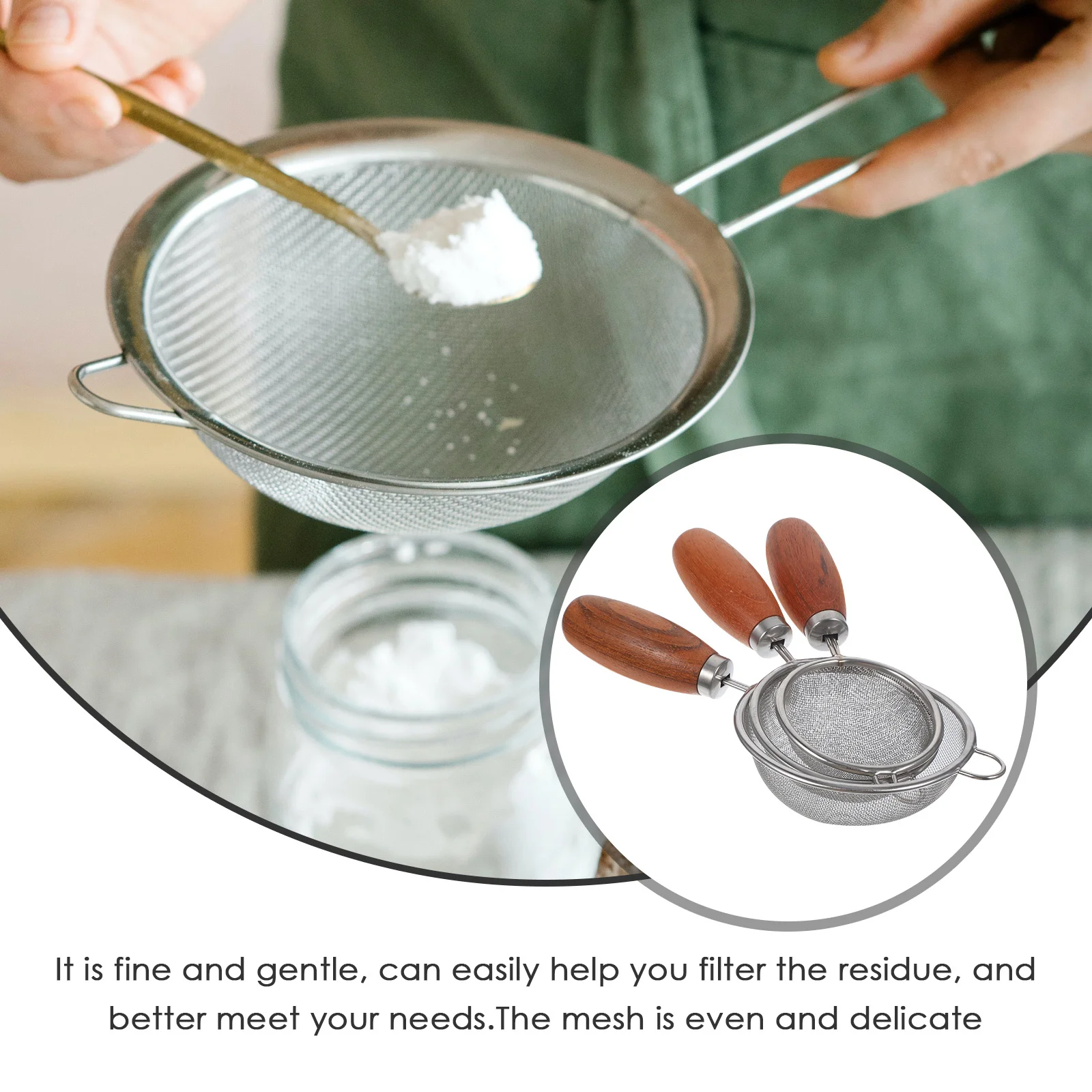 

3Pcs Food Strainer Mesh Filter Multi-Size Fine Mesh Kitchen Strainer Spoon Food-Grade Stainless Steel Kitchen Tool