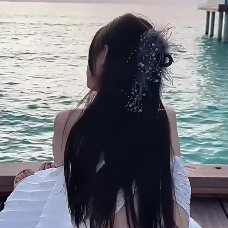 1 buah klip rambut elegan rumbai mutiara klip rambut untuk wanita mode gadis klip ekor kuda aksesoris rambut