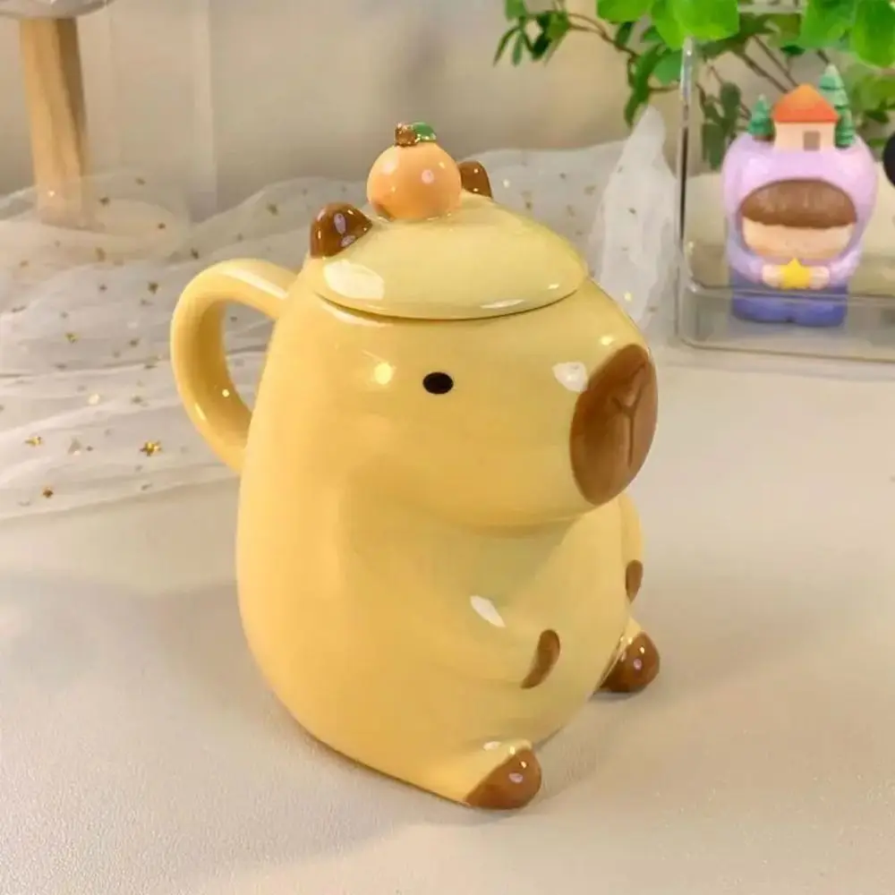 Ceramic Coffee Mug Gift With Handle And Lid Cartoon Tea Cup 3D Capybara Water Cup