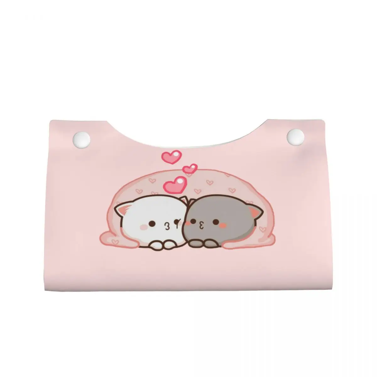 Custom Cute Mochi Cat Peach And Goma Love Kiss Tissue Box Cover Rectangular PU Leather Facial Tissues Holder for Office