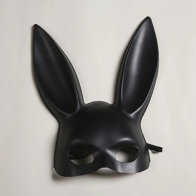 White Black Anime Women Girl Sexy Bunny Mask Half Face Long Ears Bondage Mask Masquerade Party Cosplay Costume Props