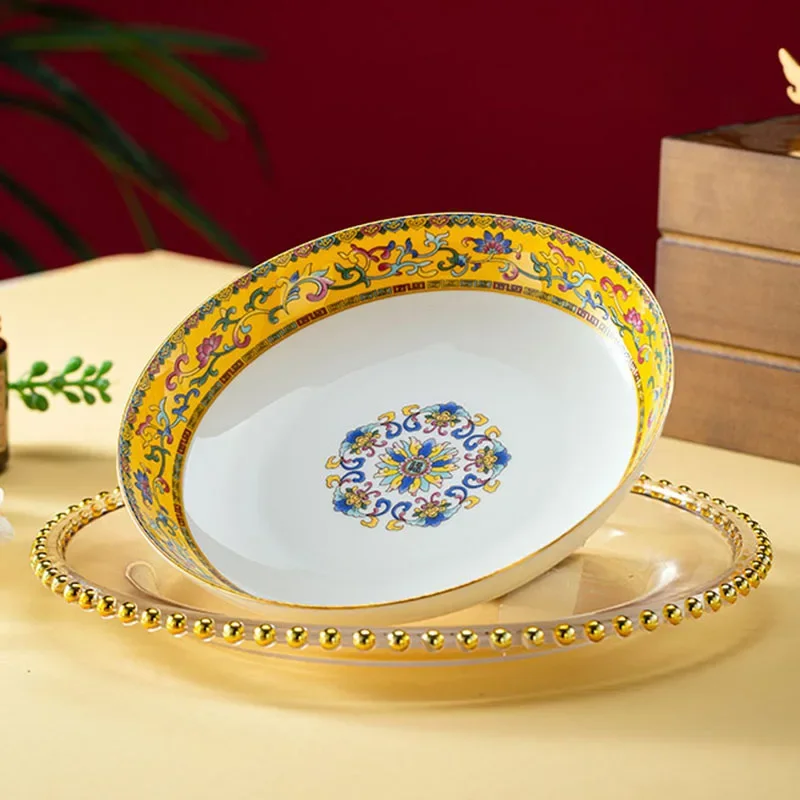 Light Luxury Enamel Ceramic Plate high-end dining table Gold stroke Deep Plate Spaghetti Western Dining plate salad dishes