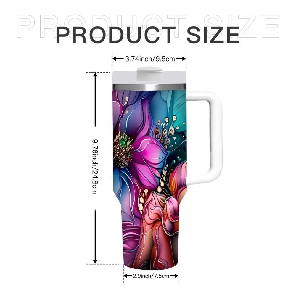40oz Stainless Steel Insulated Tumbler with Handle and Straw, Multi-Color Options, Double-Wall Vacuum Insulated Travel Mug Keeps Drinks Hot for 6 Hours and Cold for 12 Hours, Leak-Proof Lid, Durable Spill-Resistant Cup for Car Travel, Office, Gym,