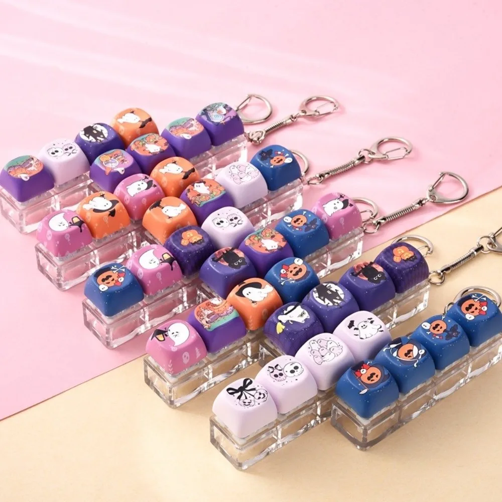 Plastic Keyboard Fidget Keychain Cartoon Pattern Halloween Theme Light Up Keychain Toy Keyring Attachment Light Up