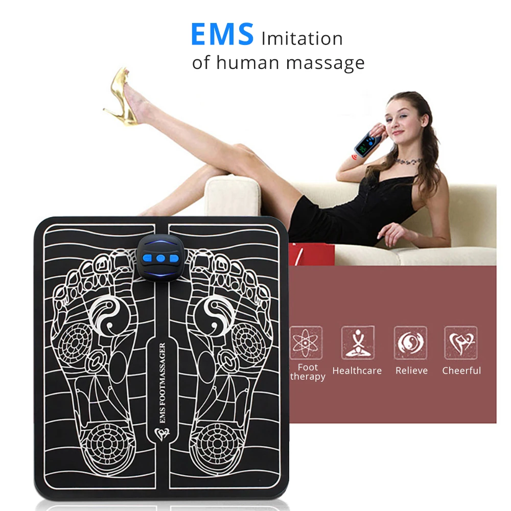 Remote EMS Foot Massager Pad Portable Electric Muscle Stimulation Massage Mat Improve Blood Circulation Relief Pain Relax Feet