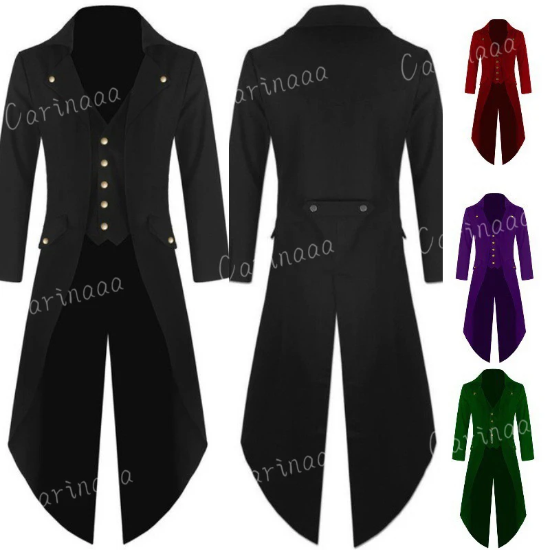 

Medieval Retro Costumes Cosplay Mens Steampunk Vintage Tailcoat Jacket Gothic Victorian Ringmaster Coat