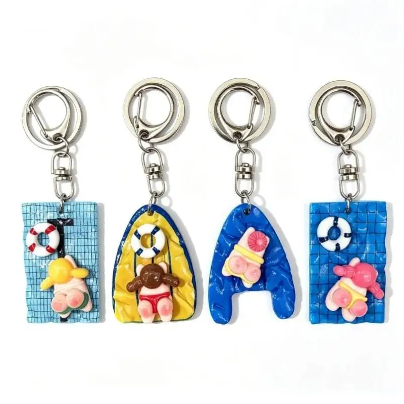 Cute Cartoon Swimmer Girl Pool Keychain Swimming Pendant Keyring Car Key Ring Bag Charm Backpacks Purses Pendant Party Gift