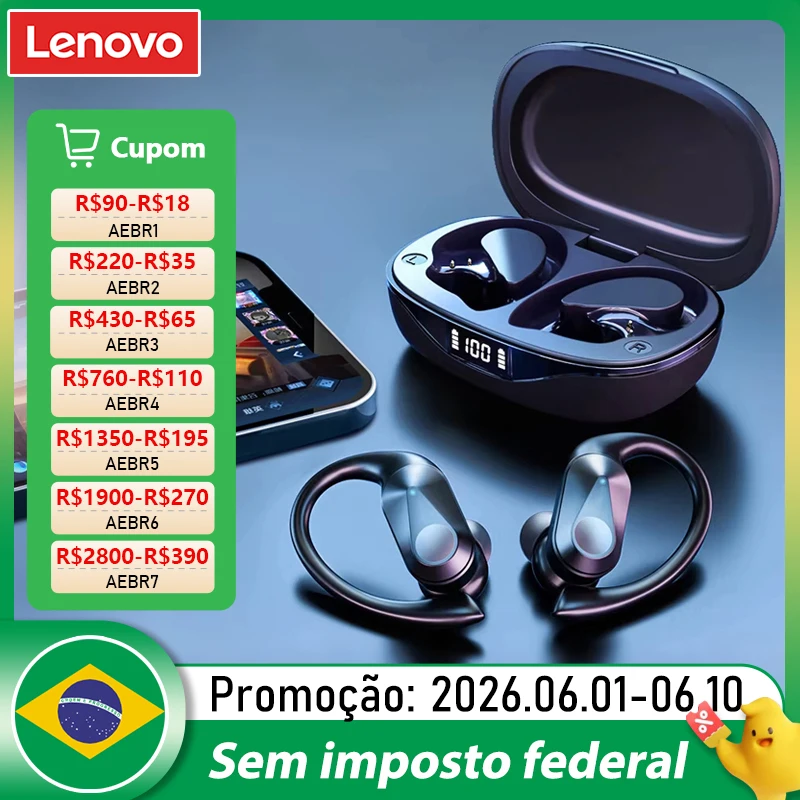 Novo lenovo lp75 tws esportes fones de ouvido bluetooth 5.3 sem fio à prova dwaterproof água alta fidelidade estéreo redução ruído com microfones