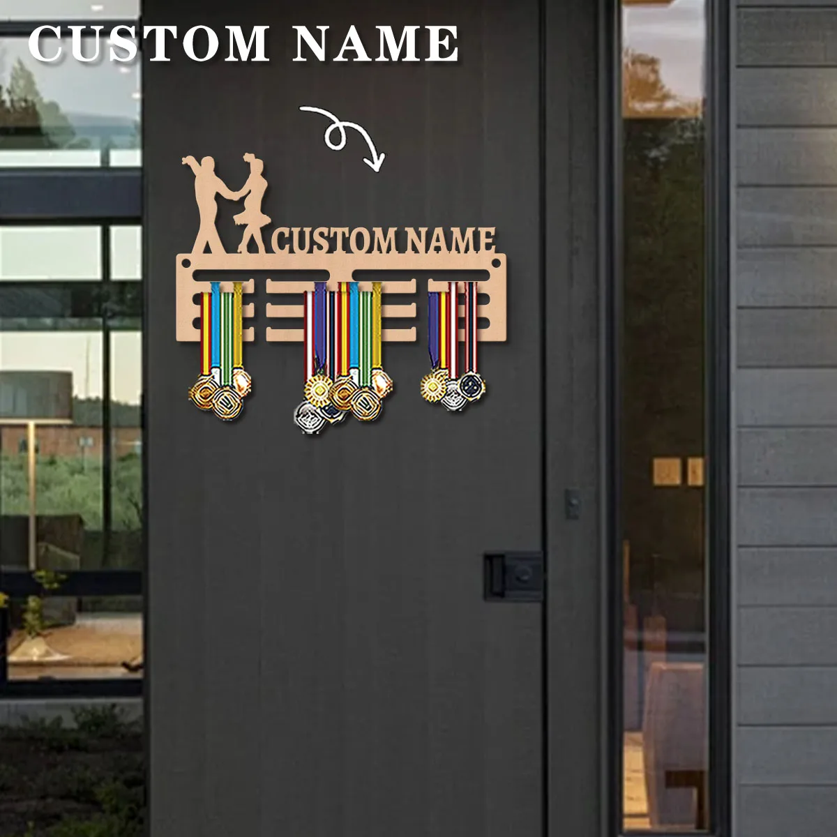 1pc Custom Wooden figure skating Medal Hanger, Personalized Medal Display Rack for Athletes,Ideal Gift for Family Friends view 2