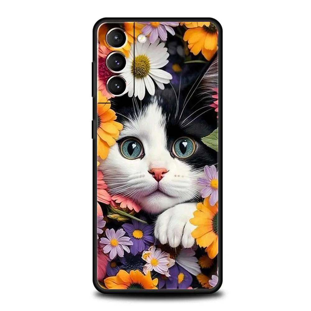 Cute Detection cat Phone Case For Samsung Galaxy S24 S23 S22 S20 Ultra S21 FE 5G S10 S9 Plus S10E S8 Soft Silicone Cover