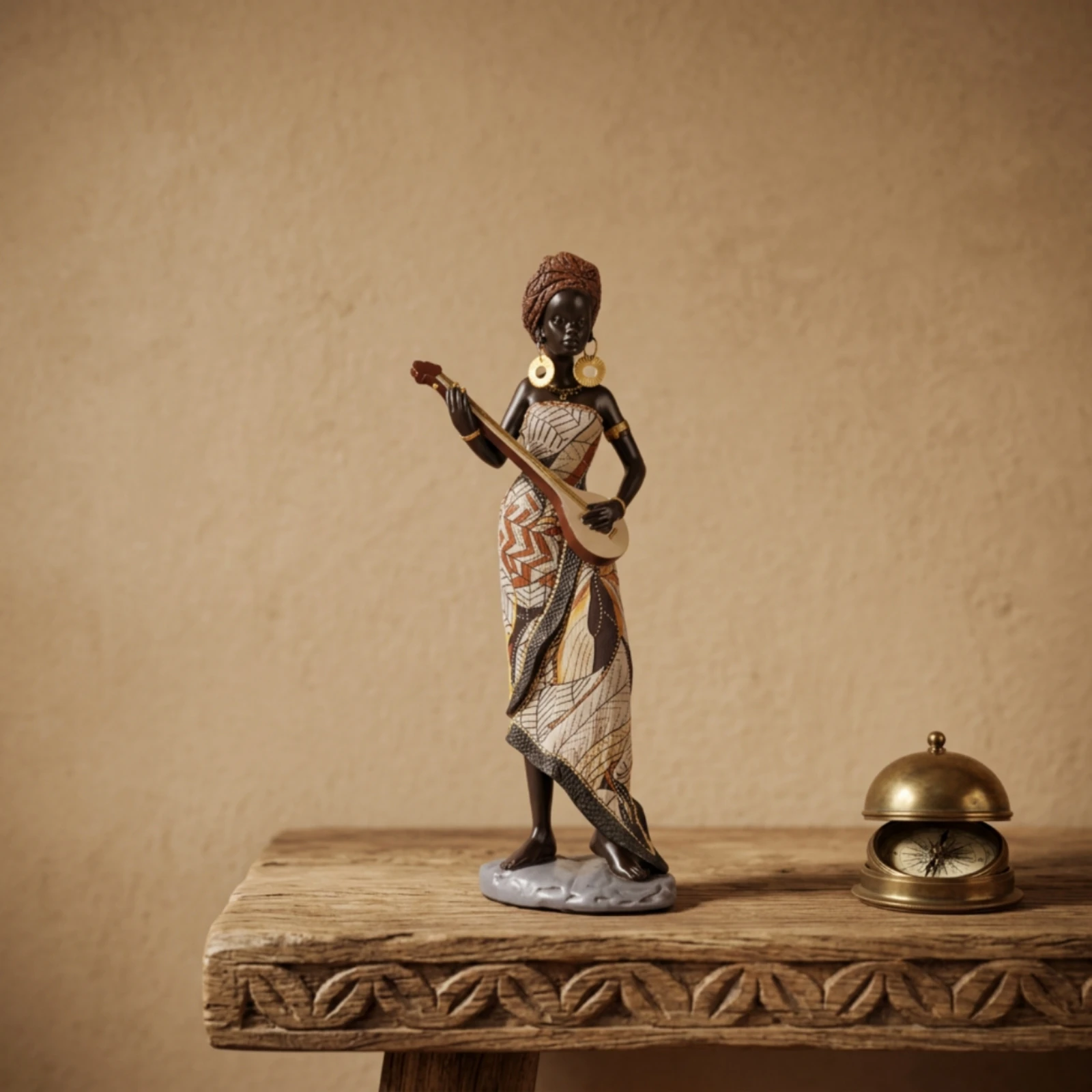 African Woman Figurine Ethnic-Inspired Black Woman Statue African Women Figurine Artisan-Made-Style Hand-Painted