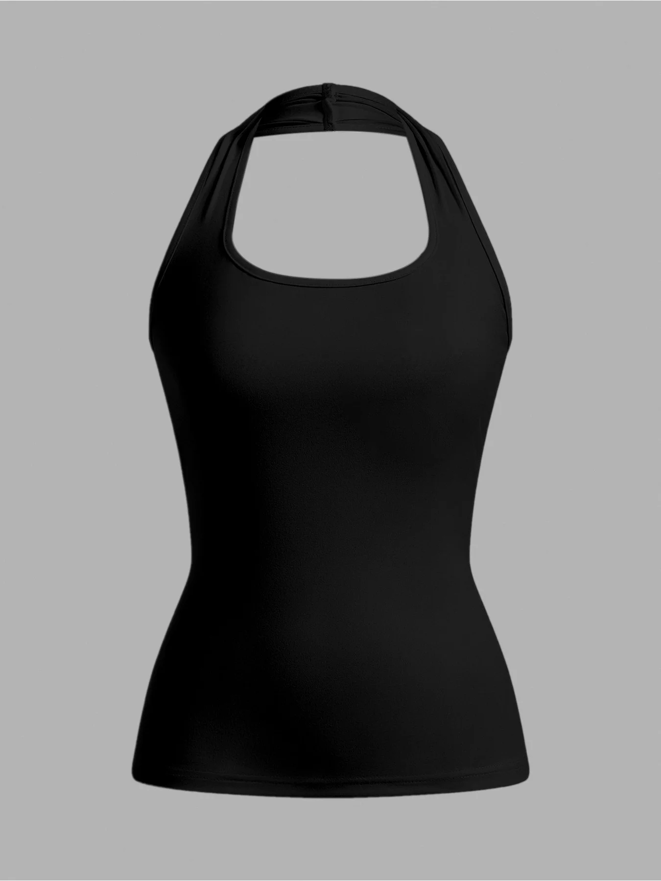 2026 Casual and Elegant Women's Clothing - Solid Color Square Neck Sleeveless Hanging Neck Backless Waist Waistband Vest Top