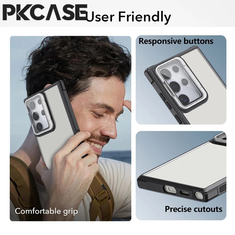 PKCASE Protection Case For Samsung S24 Plus Ultra Invisible Bracket Glass Lens Shockproof Cover For Galaxy S23 Ultra Plus