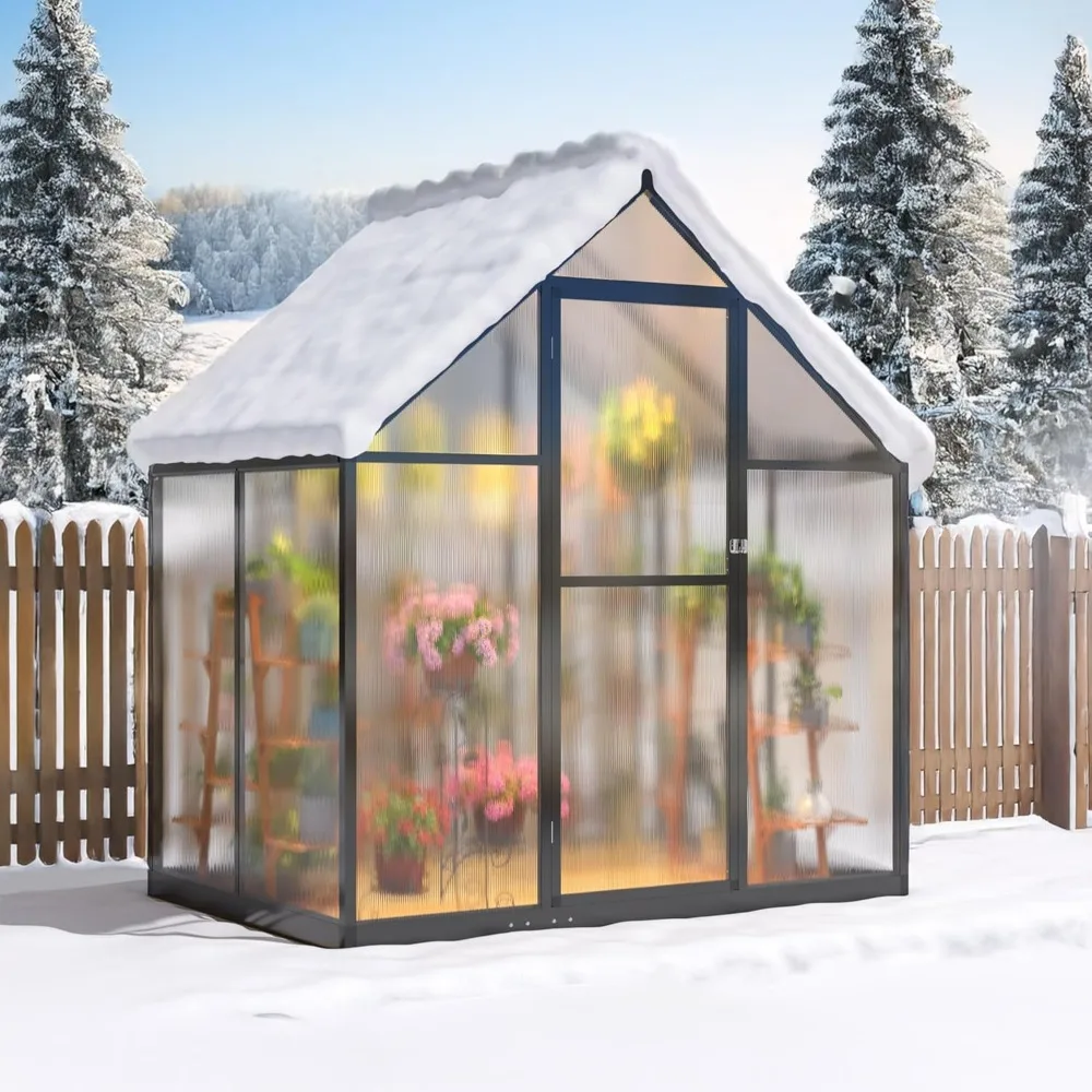 

Greenhouse for Outdoors 4x6 FT, Polycarbonate Green House with Roof Vent and Quick Setup Structure, Aluminum Greenhouse
