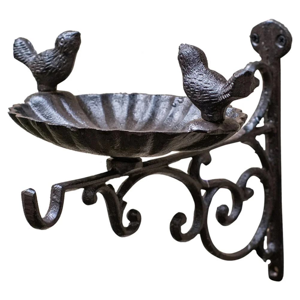 ติดผนังชามอาหารนกชั้นวางเสื้อผ้า Feeder เหล็กแขวนตะกร้า Wrought MINI Birdbath ถาด