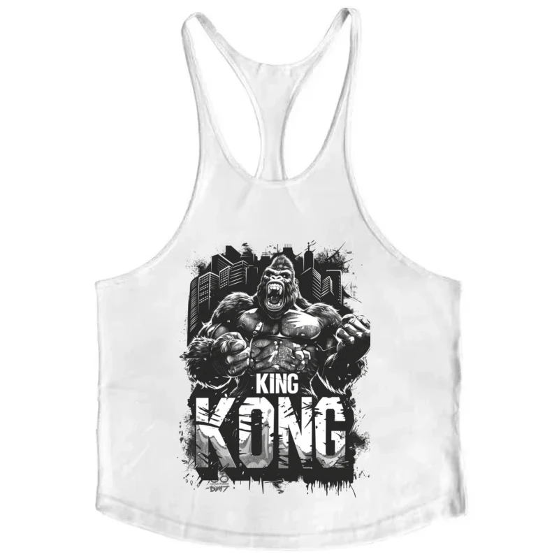 Muscle Gorilla Graphic Stringer Vest - Men's Cotton Fitness Vest, Y Strap, Sleeveless Track Top, Printed Track Wear