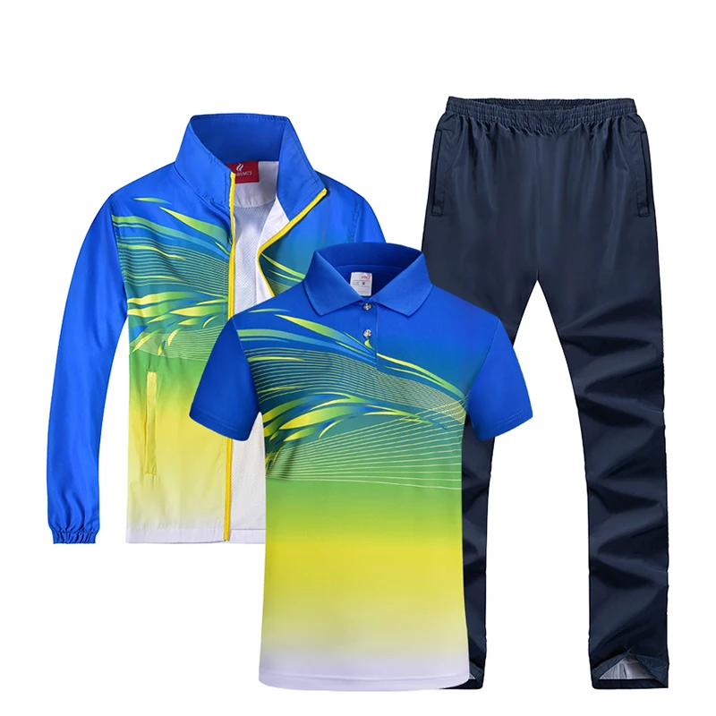 Tracksuit 3 Piece Set Men Polyester Windproof Double Layer Loose Sportswear Transfer Printing Gym Fitness Jogging Run Sport Suit