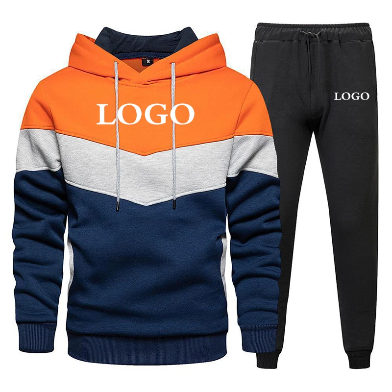 

Autumn and Winter Sports Custom Logo Hoodie Set Men's 3 Color Block Hoodie Sportswear Set Hoodie and Pants