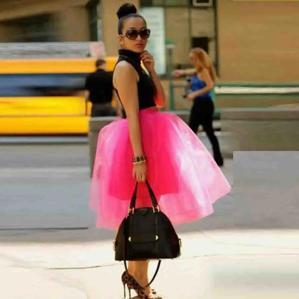 Hot Pink Organza Skirts Girls Birthday Party Puffy Mid -Calf Skirt Women Wedding Guest Prom Party Formal Wear Lady Saias