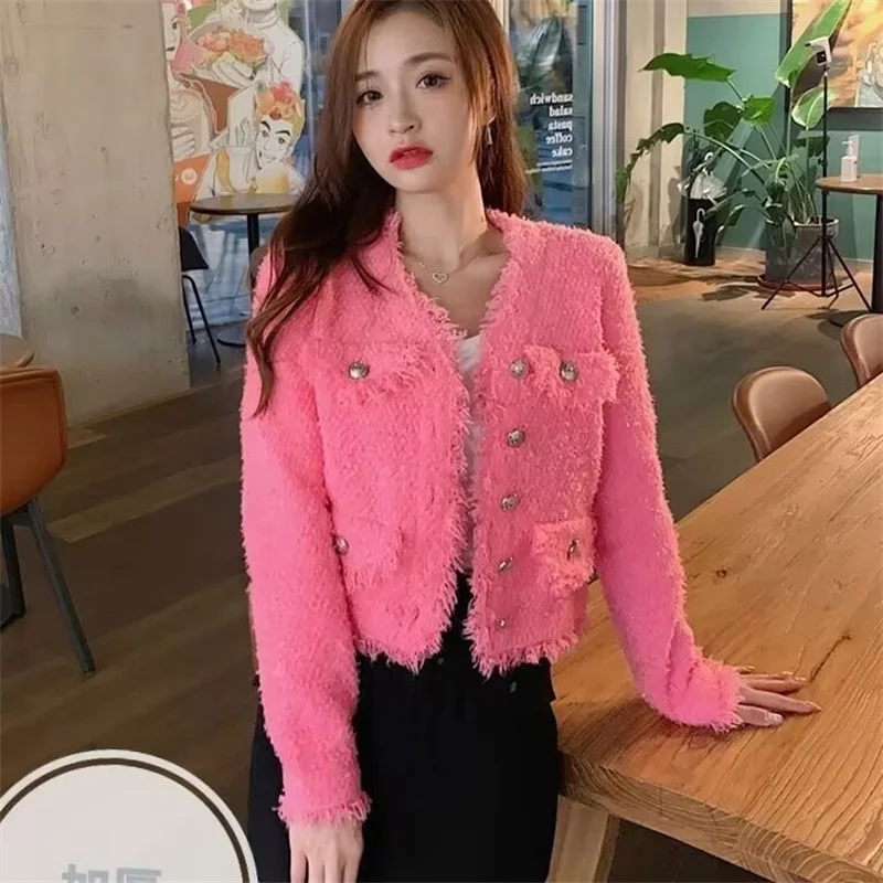 Outerwears Jacket  Woman Clothing Fragrant Wind Jacket Short Retro Tassel Knit Long Sleeve Cardigan emperament ladies Joker top