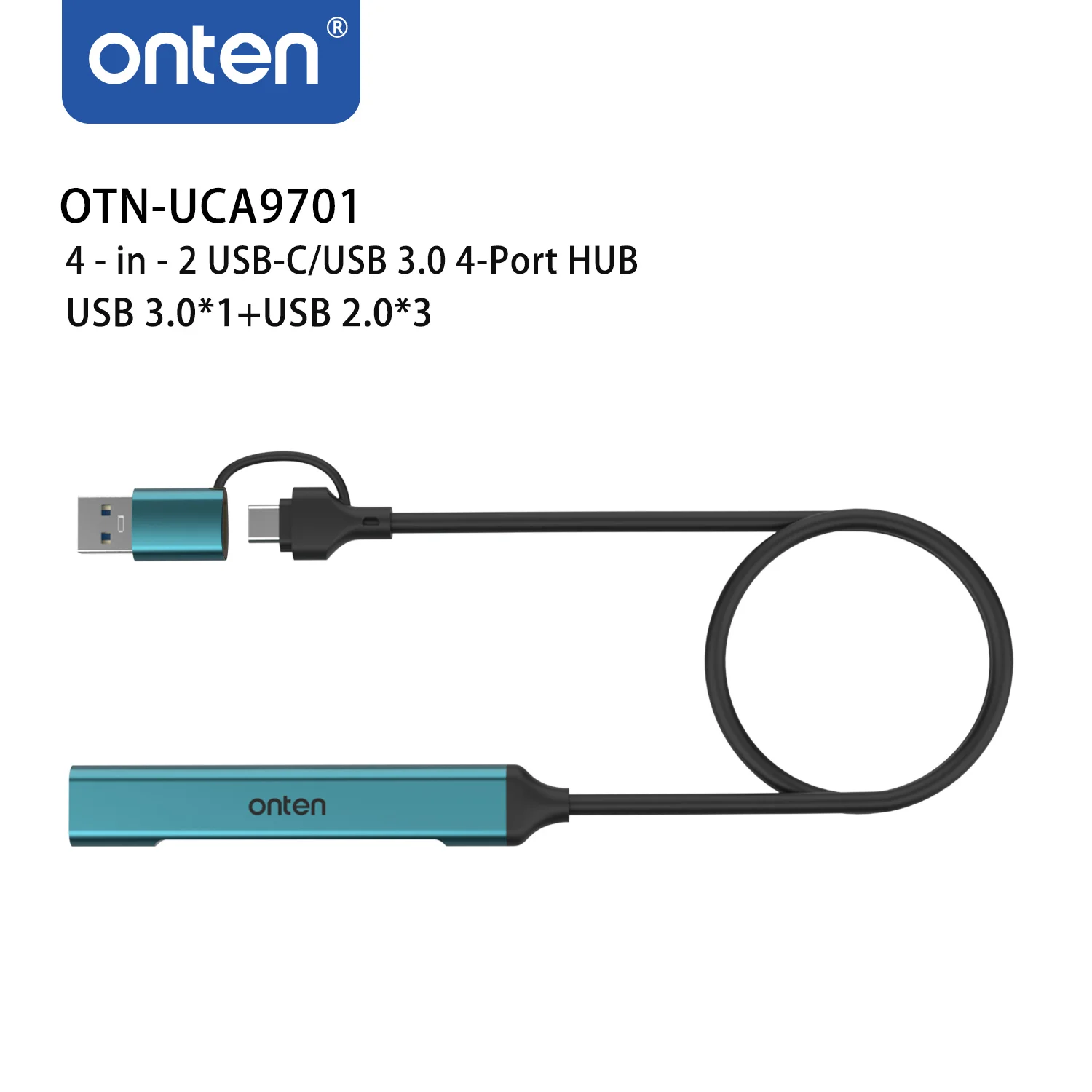 Onten Original OTN-UCA9701 4-in-2 USB-C/USB 3.0 4-Port HUB USB 3.0*1+USB 2.0*3