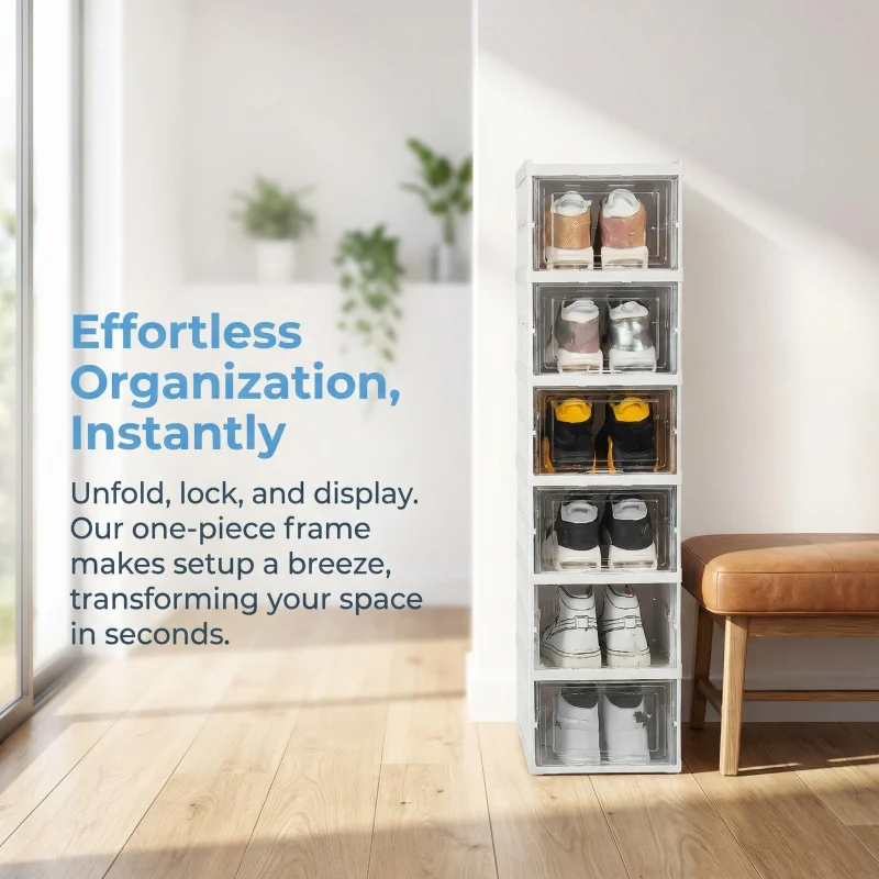 

Foldable Dustproof Transparent Shoe Box Stackable Sneaker Organizer for Home Closet Shoe Cabinet Rack Shelf Storage