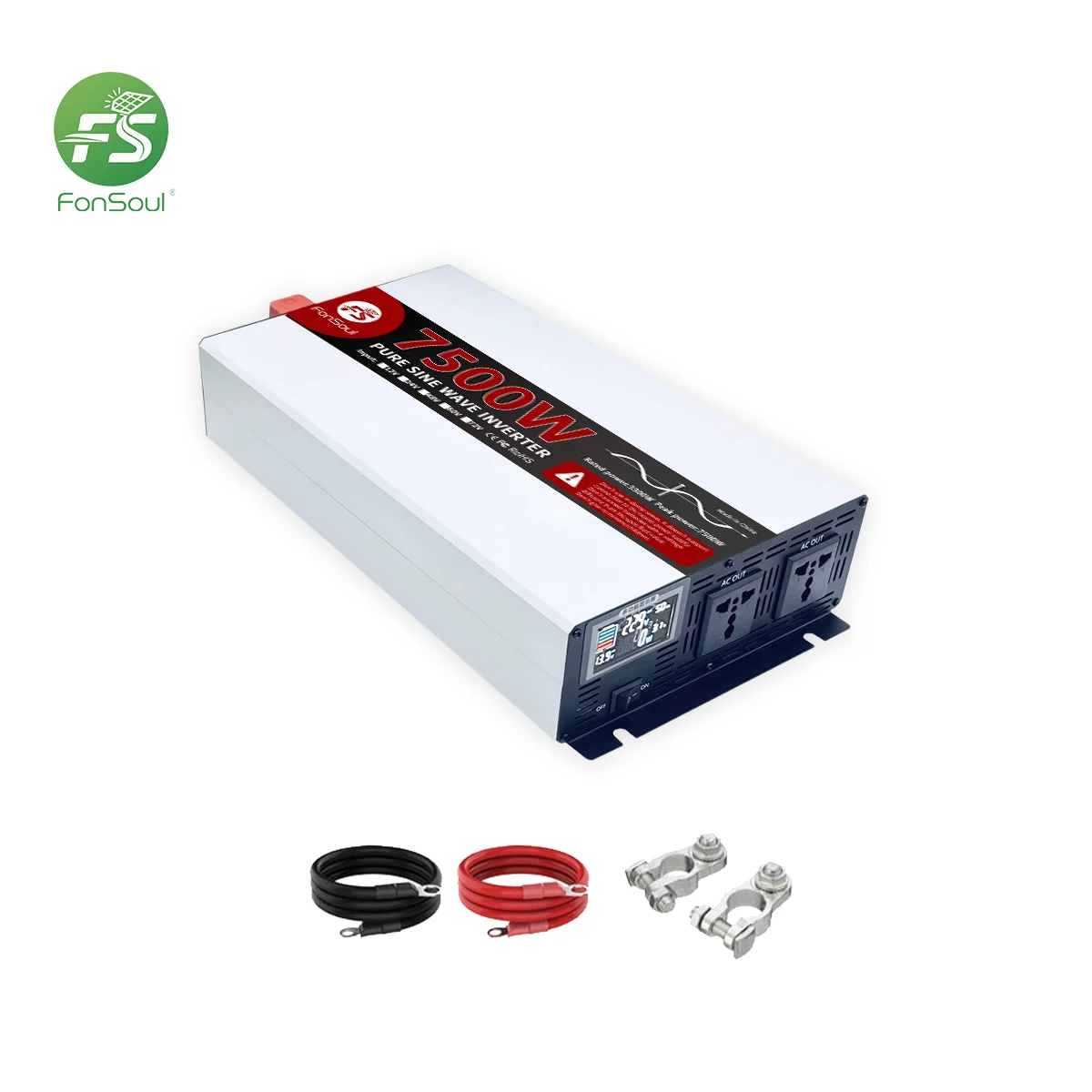 Fonsoul 7500W Pure Sine Wave Inverter 12V to 220V with LCD Display Universal or EU Plugs for Car Home Emergency Outdoor Camping