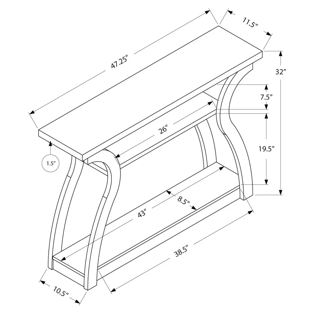 Narrow Accent Console Table with Curved Base 3-Tiered Shelves Decorative Entryway Sofa Table Living Room Hallway Indoor Use
