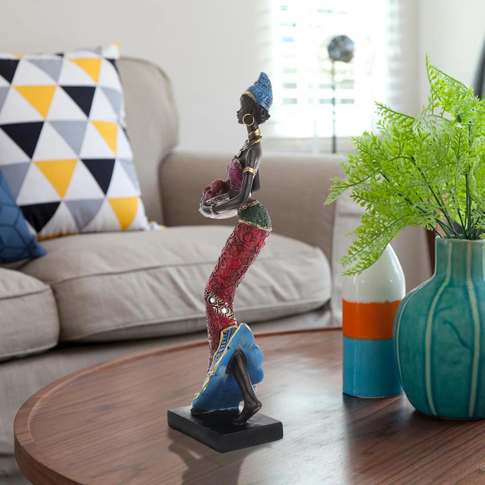 

Creative African Women Statue Synthetic Resin Home Office Desk Decoration Ethnic Style Ornament Blue Hat Artistic