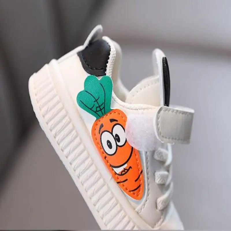 2024 Autumn New Children\'s Vintage Leather Sneakers Boys\' Radish Rabbit Ear Casual Board Shoes Girls\' Baby Little White Shoes 22