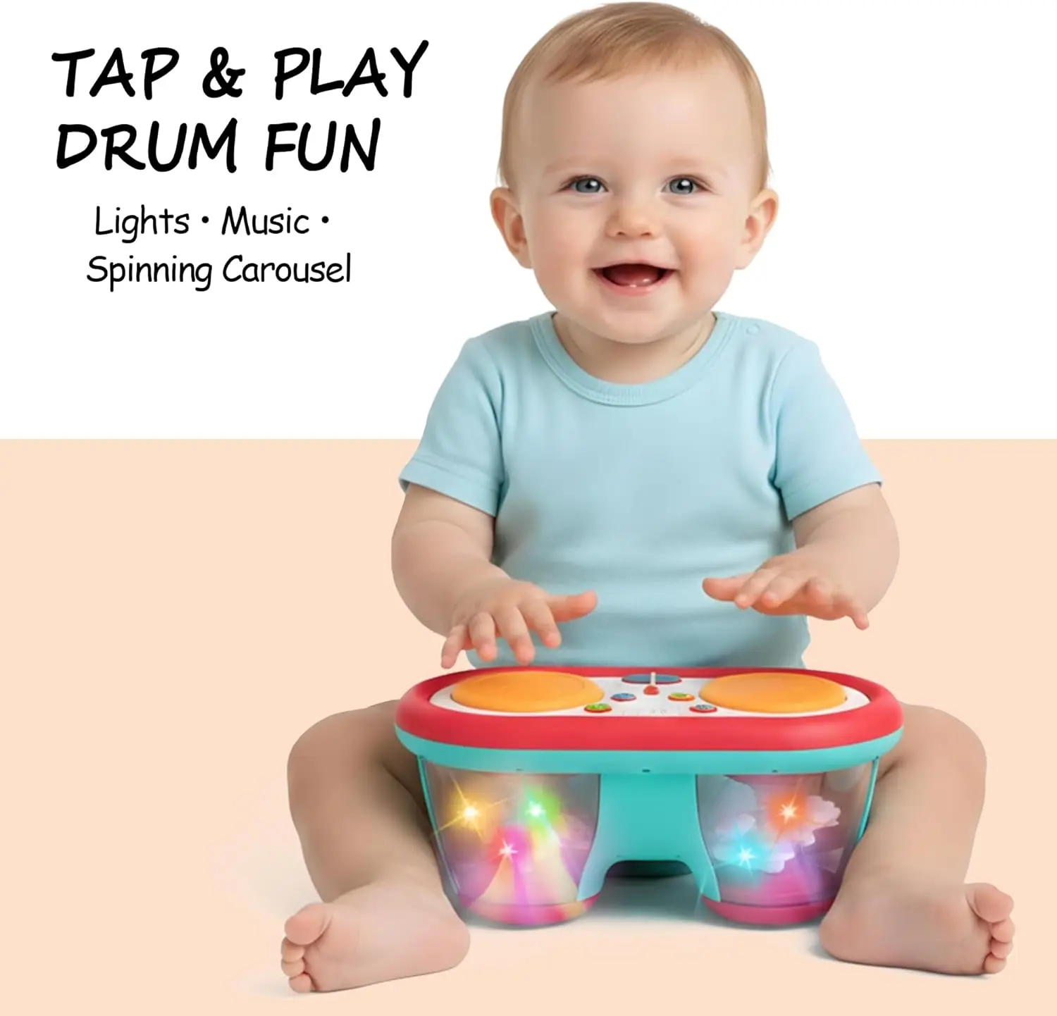 

Игрушки для малышей от 6 до 12 месяцев, музыкальные развивающие игрушки-барабаны, вращающиеся светящиеся игрушки для детей от 12 до 18 месяцев, игрушки для игр на животике для малышей