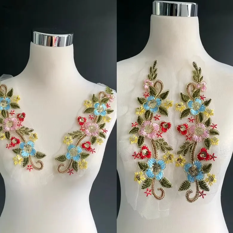 Pailletten farbe Stickerei auf Blumen zubehör Gold Auto Knochen kleid bestickte Blumen spitze Accessoires