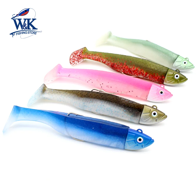 Super Soft Bait set at M09 Weedless Minnow 14g JIG Head 9cm Fishing Lure for Bass Zander Fishing Shad Black Minnow Action