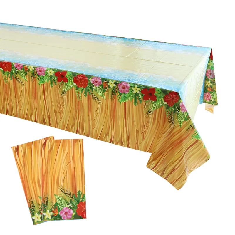 1PC Hawaiia Party Decoration Disposable Tablecloth Grass Flower surfboard Table Cover Tropical Summer Beach Birthday Decorations