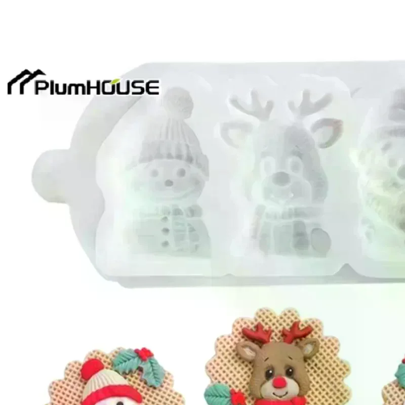 Three Santa Claus Elk Christmas Snowman Snowflake Silicone Mold Fondant Cake Dessert Chocolate Mould Decoration Tools
