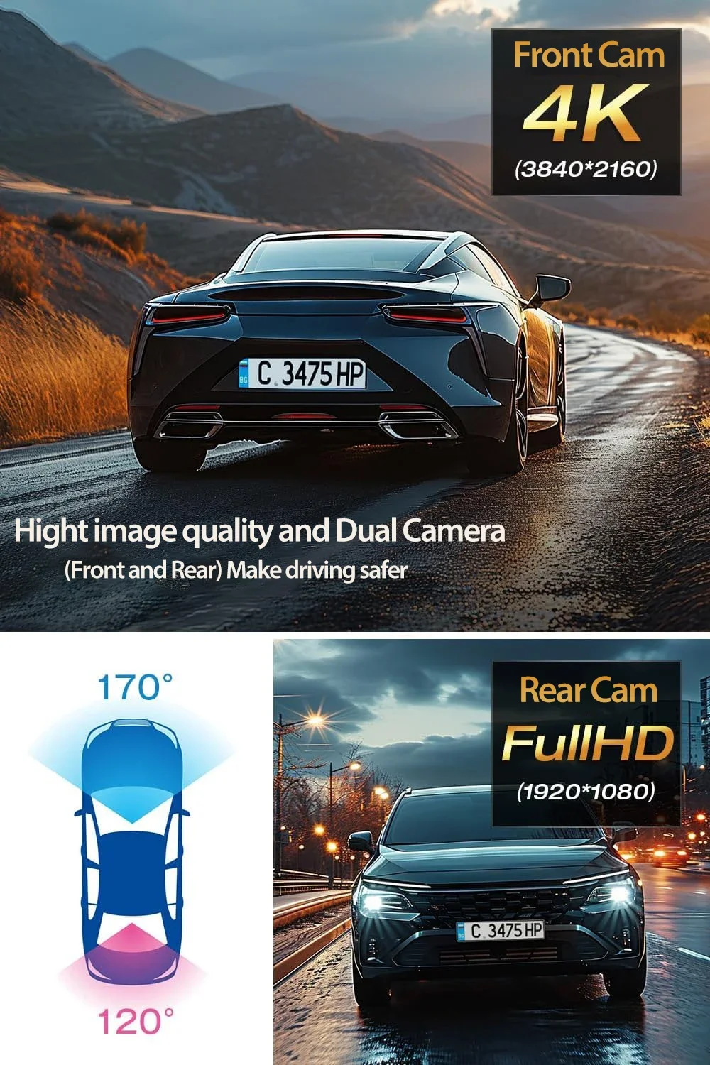 Cámara de salpicadero con espejo táctil 4K de 12 ", GPS IMX589, cámara Dual frontal y trasera, Control por aplicación WiFi, visión nocturna WDR, Monitor de estacionamiento, cámara DVR